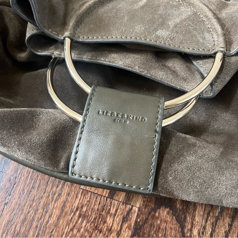 LIEBESKIND Berlin Ravenna Amal Olive Green Gold Ring Handle Cross body Bag Purse - Picture 16 of 16